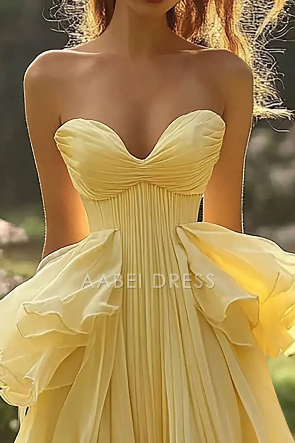 AABEI DRESS Hot Sale Prom Dress A Line Off Shoulder Sweetheart Chiffon Long Ruffles Fantastic Formal Dress