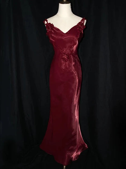 Charming Mermaid V Neck Spaghetti Laceup Floor Bridesmaid Gown