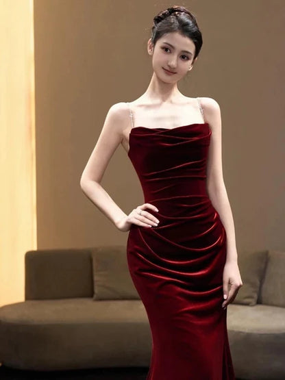Elegant Mermaid Strapless Draped Zip Long Bridesmaid Gown