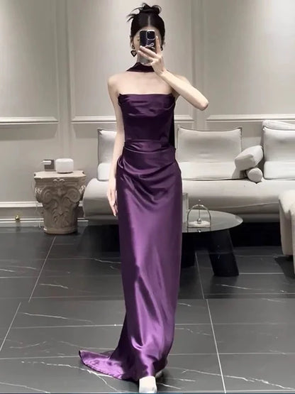Luxury Mermaid Halter Strapless Zip Back Train Prom Gown
