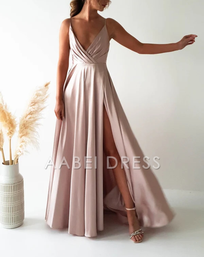 AABEI DRESS Prom Dress Deep V Neck Figure Slimming Slip Dress Neckline Low Back Lace-up Straps Side Fork Dress