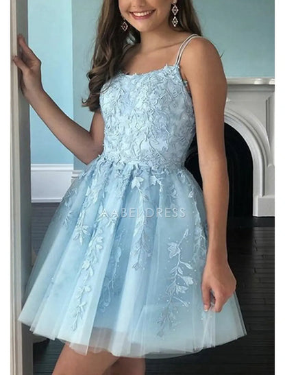 AABEI DRESS New Homecoming Dress A-Line Party Dress Graduation Sleeveless Spaghetti Strap Backless Lace Appliques Short Prom Dresses