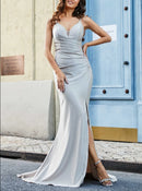 AABEI DRESS Charming Mermaid Sweetheart Spaghetti Straps Pleated Backless Side Fork Elegant Evening Dress