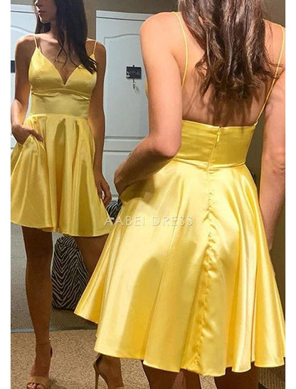 AABEI DRESS New Homecoming Dress A-Line Graduation Sleeveless V Neck Spaghetti Strap Backless Elegant Simple Short Prom Dresses