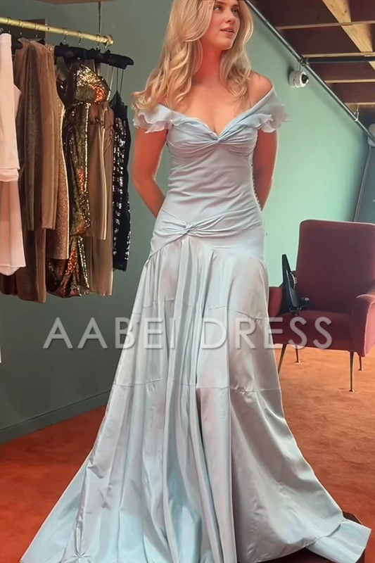 AABEI DRESS Prom Dress Retro A Line Off The Shoulder Pleated Long With Ruffles Elegant Formal Dress