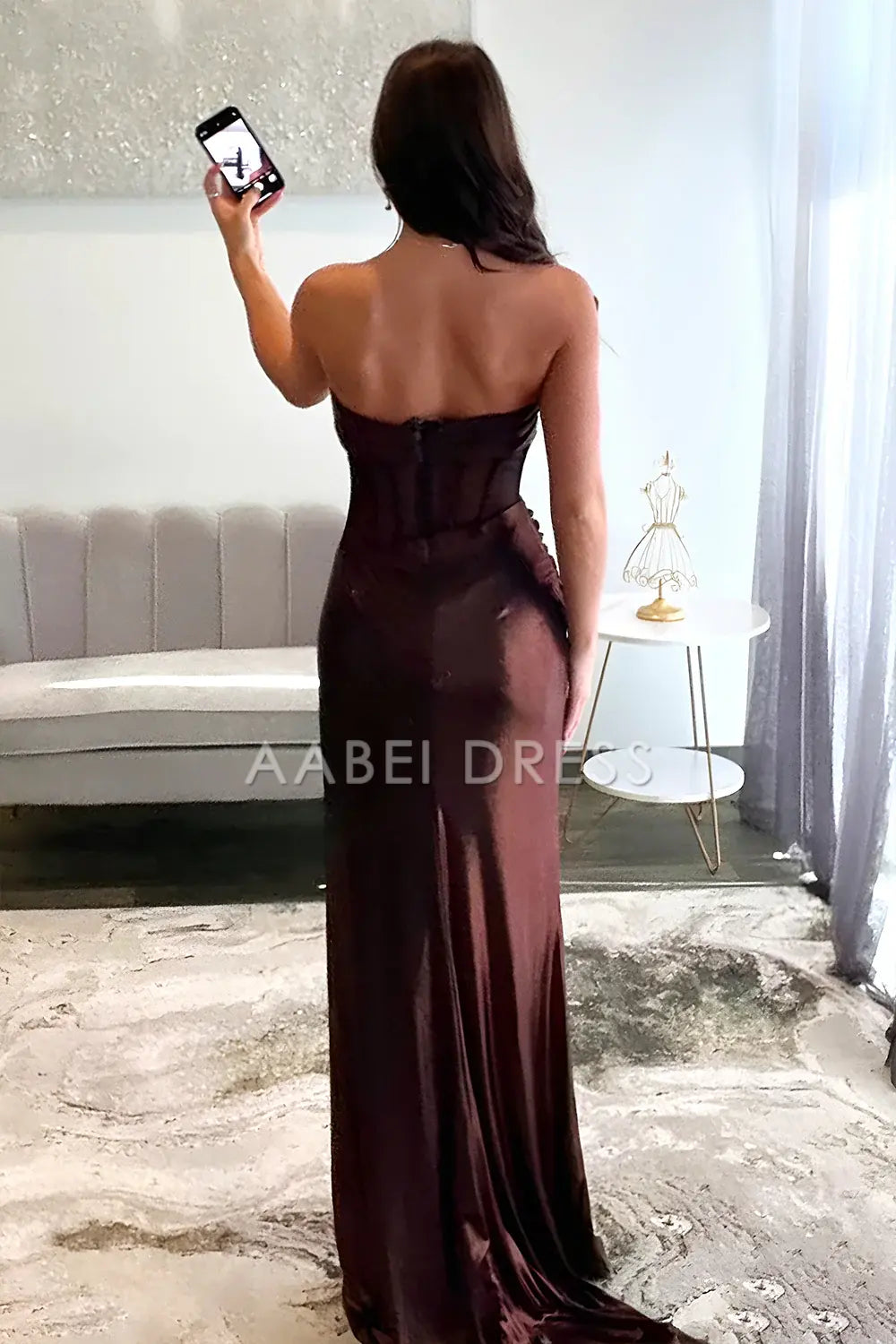 AABEI DRESS Prom Dress Chic Mermaid Strapless Pleated Long With Leg Slit Exquisite Formal Dress