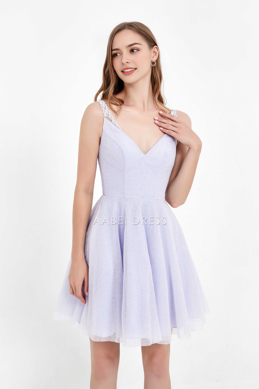 AABEI DRESS Short Dress Fashion A Line V-Neck Backless Glitter Tulle Charming New Homecoming Dress