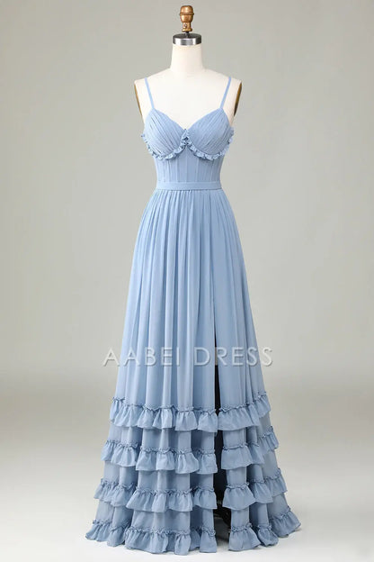 AABEI DRESS Hot Sale Prom Dress Elegant A Line Corset Spaghetti Straps Criss Cross Back Ruched Long Party Dress