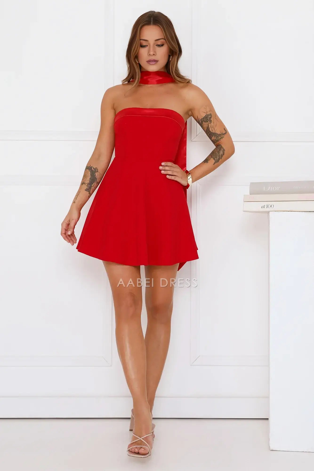 Red A Line Strapless Sleeveless Elegant Party Dress Hot Sale Homecoming Dress