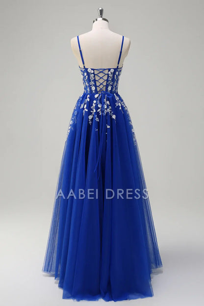 AABEI DRESS Hot Sale Prom Dress Exquisite A-Line Spaghetti Straps Floral Backless With Slit Youthful Long Party Dress