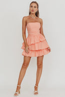 A Line Strapless Sleeveless Layered Ruched Backless Fashion Blush Mini Dress Hot Sale Homecoming Dress