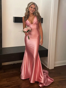 Evening Dress Deep V Neck Satin Mermaid Cultivate oneself Sleeveless Long Prom Dress Charming Long Formal Women's Dresses