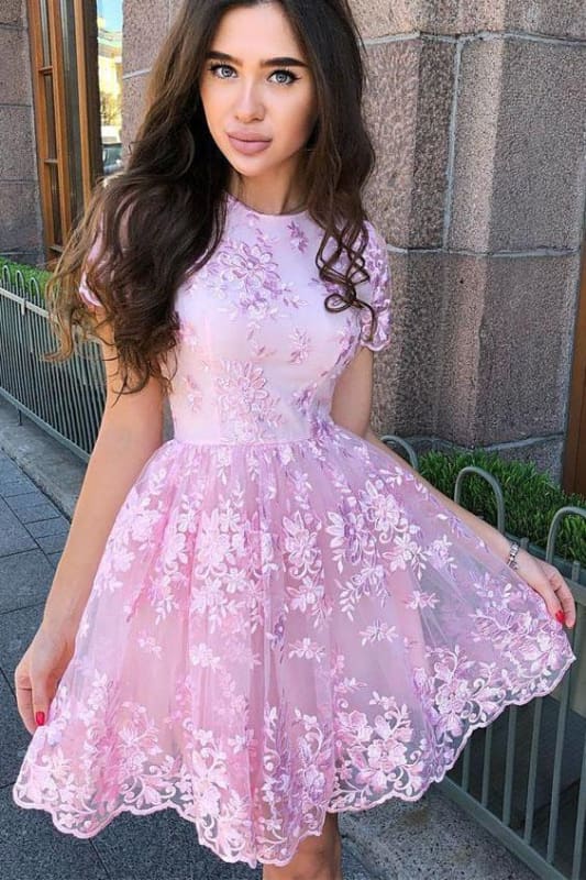 AABEI DRESS Homecoming Dress A Line Sleeves Short Lace Appliques Retro Prom Dress