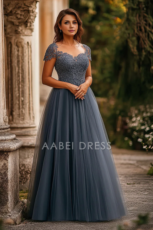 AABEI DRESS Mother Of The Bride Dress A Line Tulle Appliques Long Retro Formal Wear Dresses