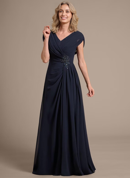 AABEI DRESS High Quality Mother of The Bride Dress A Line V Neck Chiffon Ruched Long Exquisite Modern Dresses Formal Dresses