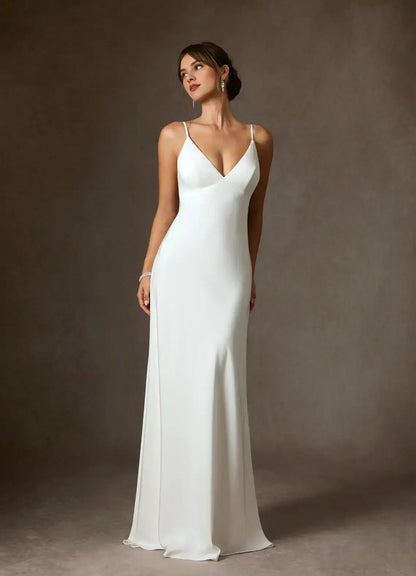 Elegant Simple White Sheath Spaghetti Strap Deep V Neck Backless With Cloak Hot Sale Wedding Dress