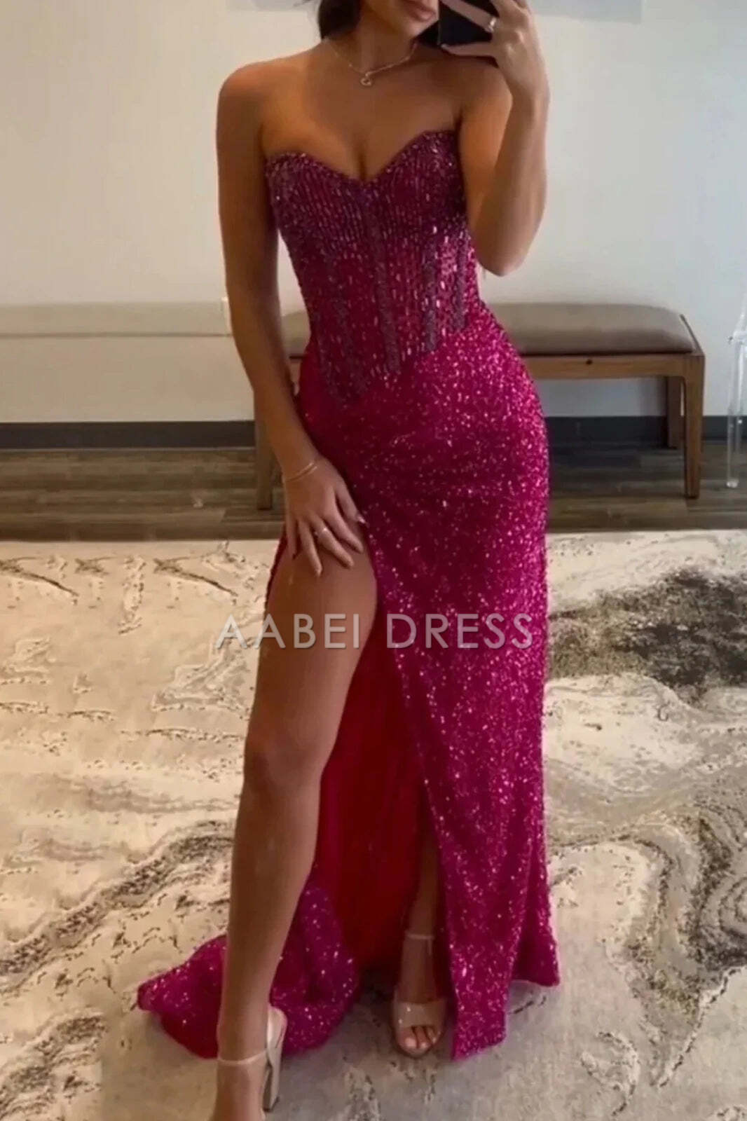AABEI DRESS Prom Dress Sparkly Mermaid Sweetheart Side Fork Long With Beading Gorgeous Formal Dress