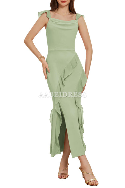 Prom Dress Cowl Neck Sleeveless Ruffled Fishtail Dress High Slit Bodycon Cocktail Party Maxi Dress Wedding Guest Dresses Formal Wear Dresses