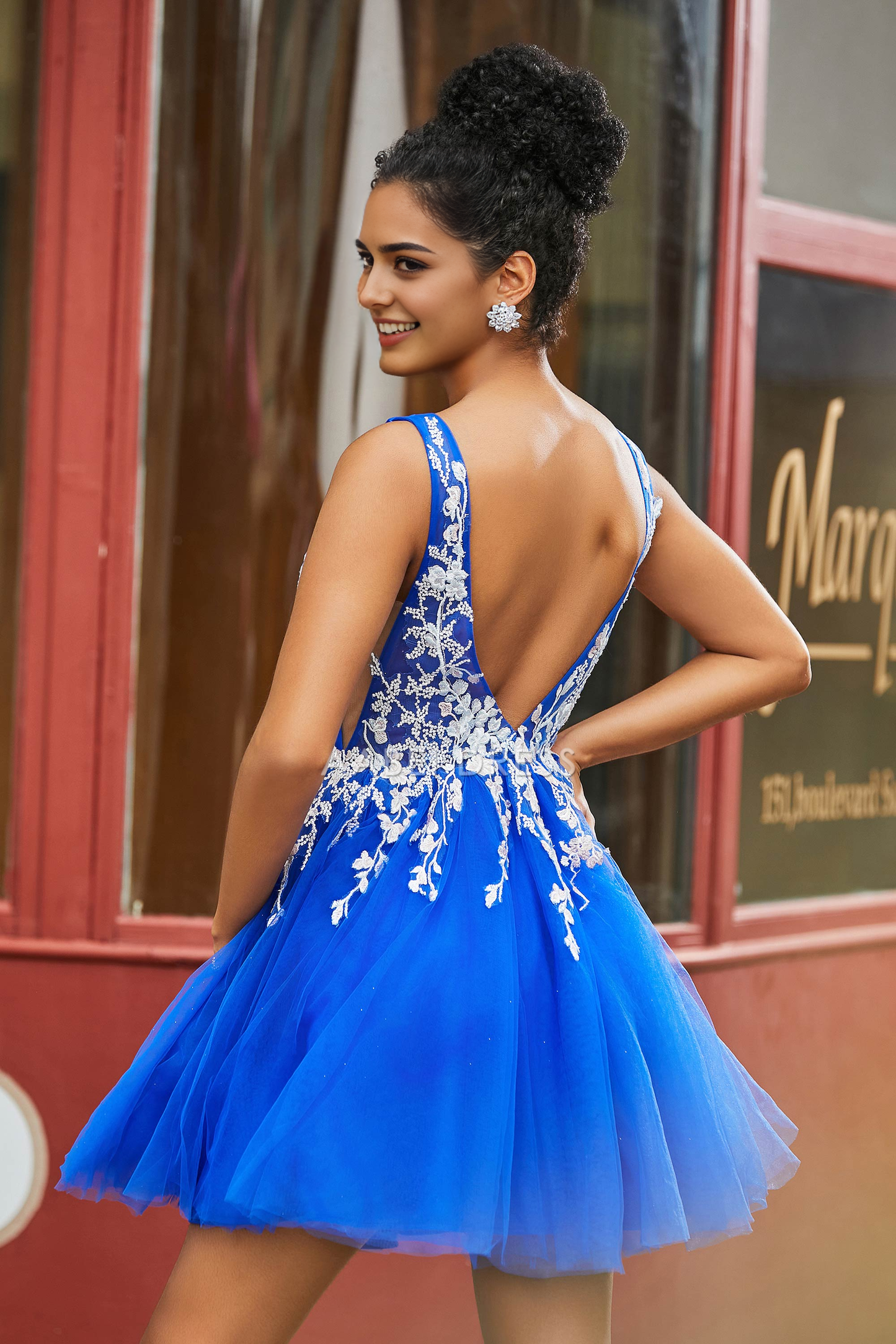 AABEI DRESS Short Dress Elegant A Line V Neck Sleeveless Backless Tulle Ruched Lace Applique Retro New Homecoming Dress