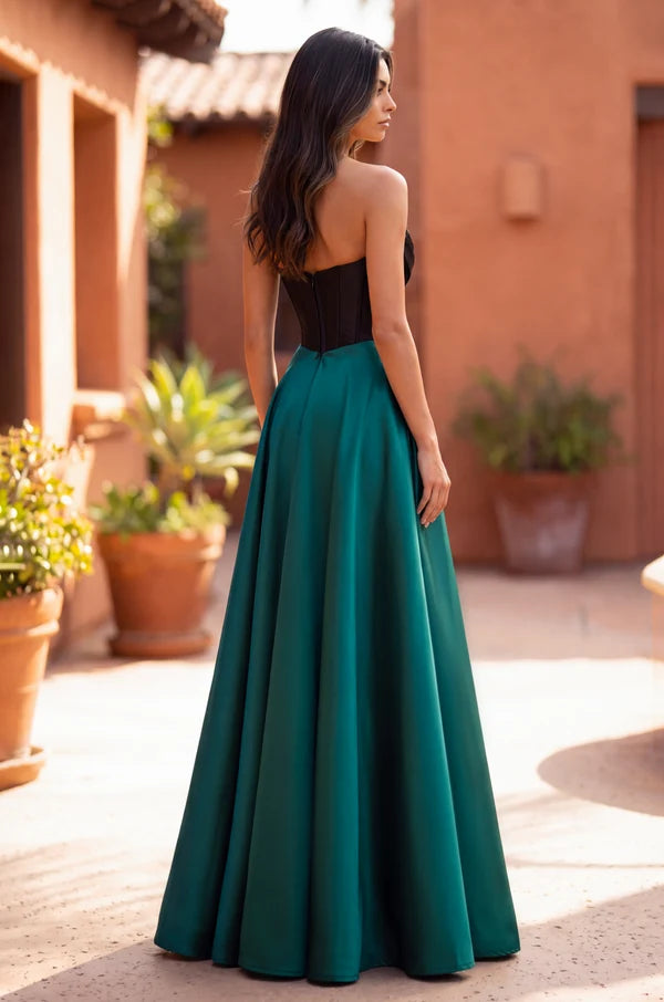 Emerald Strapless Corset Satin A-Line Prom Gown