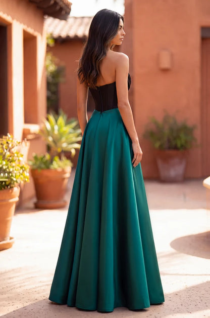 Emerald Strapless Corset Satin A-Line Prom Gown
