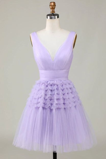 AABEI DRESS Hot Sale Prom Dress Tulle V-Neck Pleated Fashion Short Formal Dress