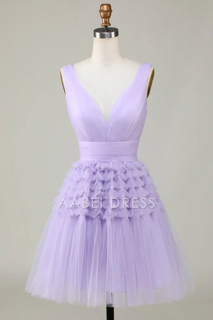 AABEI DRESS Hot Sale Prom Dress Tulle V-Neck Pleated Fashion Short Formal Dress