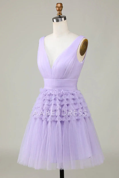AABEI DRESS Hot Sale Prom Dress Tulle V-Neck Pleated Fashion Short Formal Dress