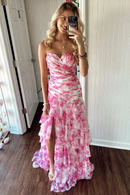 AABEI DRESS Prom Dress Gorgeous Mermaid Sweetheart Retro Print Long With Ruffles Side Fork Elegant Formal Dress