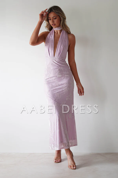 AABEI DRESS Prom Dress Mermaid Halter Neckline Jacquard Open Back Charming High Quality Dress