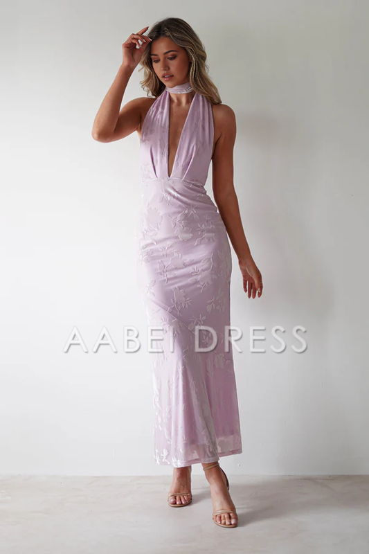 AABEI DRESS Prom Dress Mermaid Halter Neckline Jacquard Open Back Charming High Quality Dress