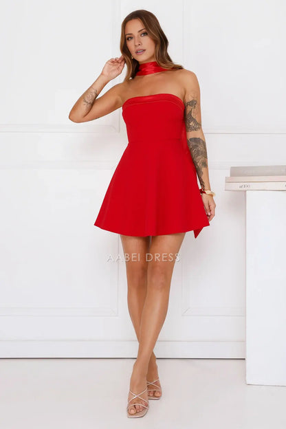 Red A Line Strapless Sleeveless Elegant Party Dress Hot Sale Homecoming Dress
