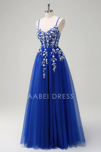 AABEI DRESS Hot Sale Prom Dress Exquisite A-Line Spaghetti Straps Floral Backless With Slit Youthful Long Party Dress
