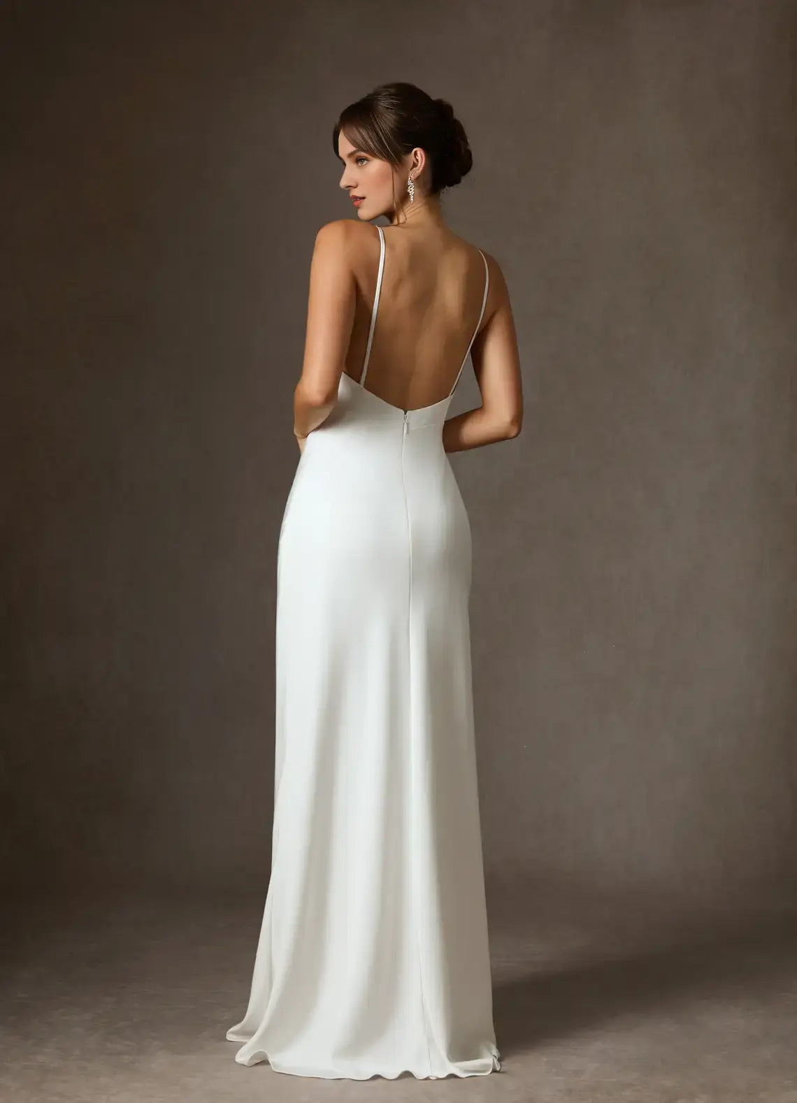 Elegant Simple White Sheath Spaghetti Strap Deep V Neck Backless With Cloak Hot Sale Wedding Dress