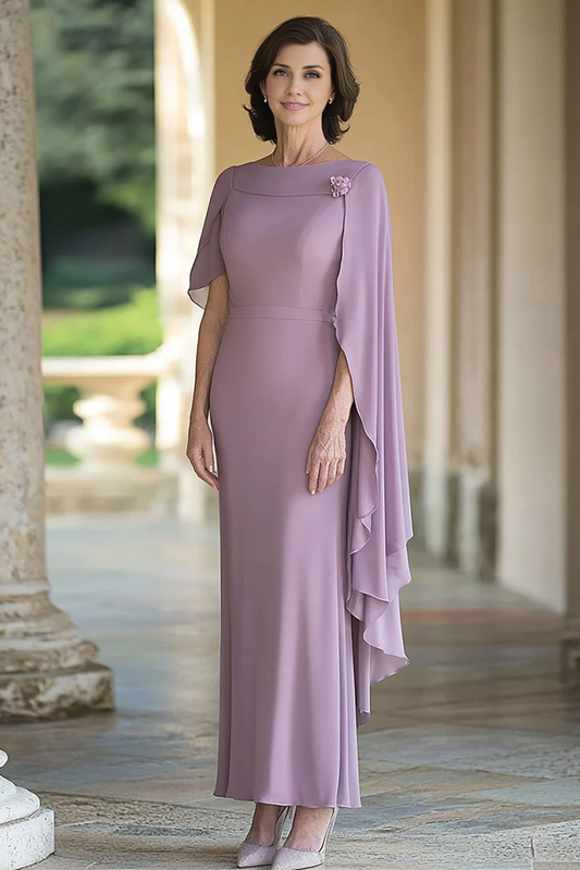 AABEI DRESS Mother Of The Bride Dress Sheath Chiffon Cape Sleeves Long Exquisite Formal Wear Dresses