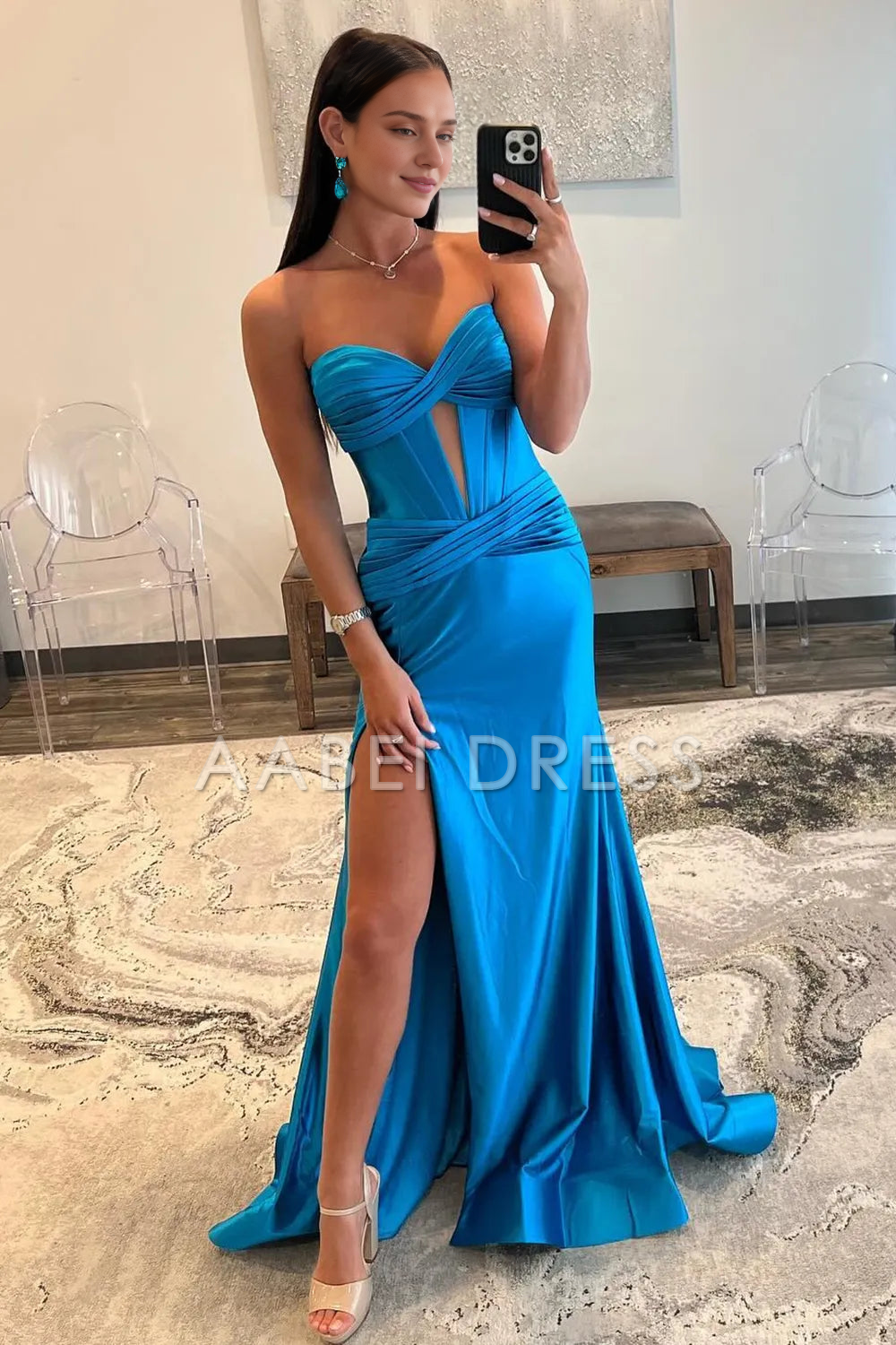 AABEI DRESS Prom Dress Elegant Satin Mermaid Strapless Long With Split Sweep Train Fashion Formal Dress