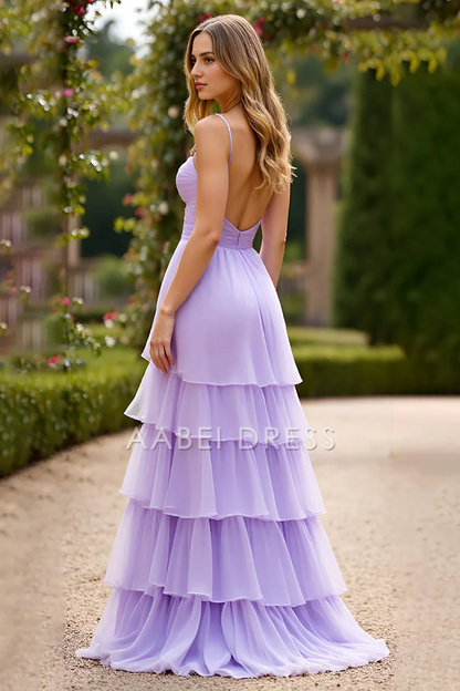 AABEI DRESS Hot Sale Prom Dress A Line Spaghetti Strap Sweetheart Chiffon Ruched Tiered Backless Exquisite Long Formal Dress