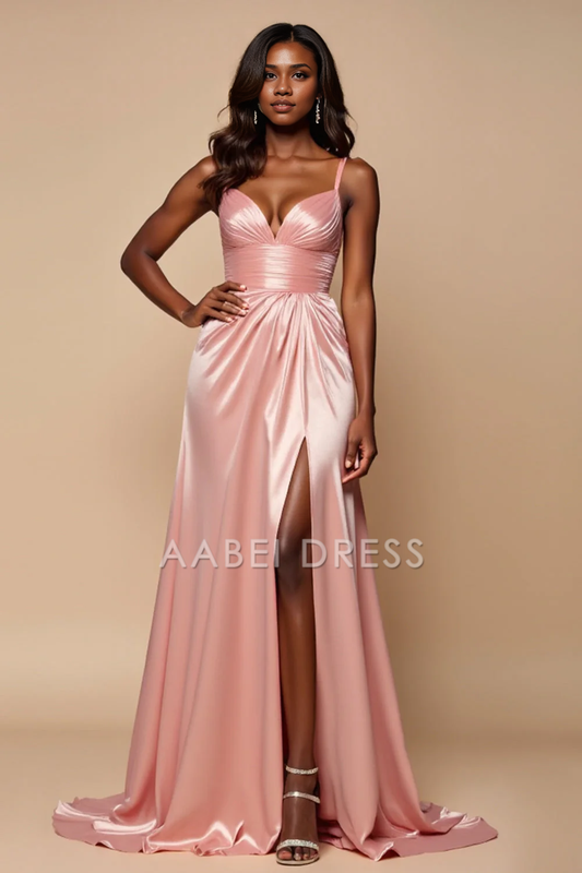 AABEI DRESS Hot Sale Prom Dress Elegant A Line Spaghetti Strap Sweetheart Ruched With Slit Long Formal Dress