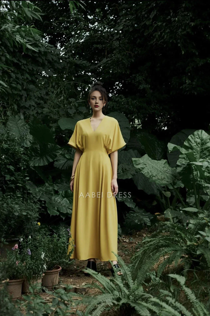 AABEI DRESS Beautiful A-line V Neck Short Sleeves Ankle Length Prom Party Dress