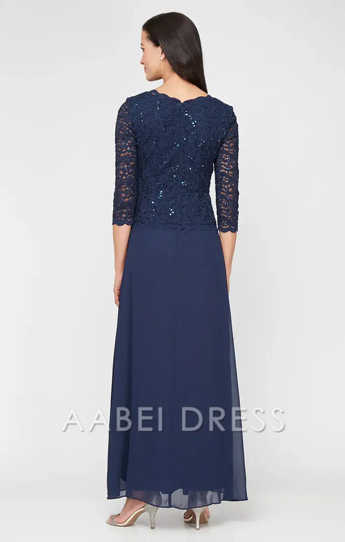 AABEI DRESS Retro Mother of The Bride Dress Long Gown with Sequin Lace Bodice Chiffon Skirt Elegant Simple Formal Dresses