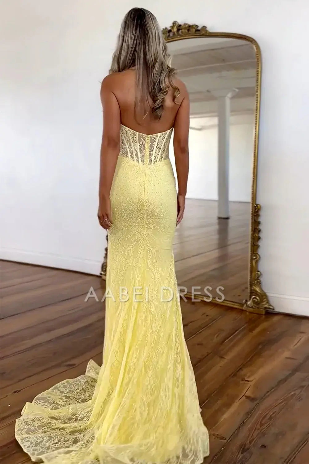 AABEI DRESS Hot Sale Prom Dress Cute Mermaid Halter Neck Backless Long Lace Exquisite Formal Dress