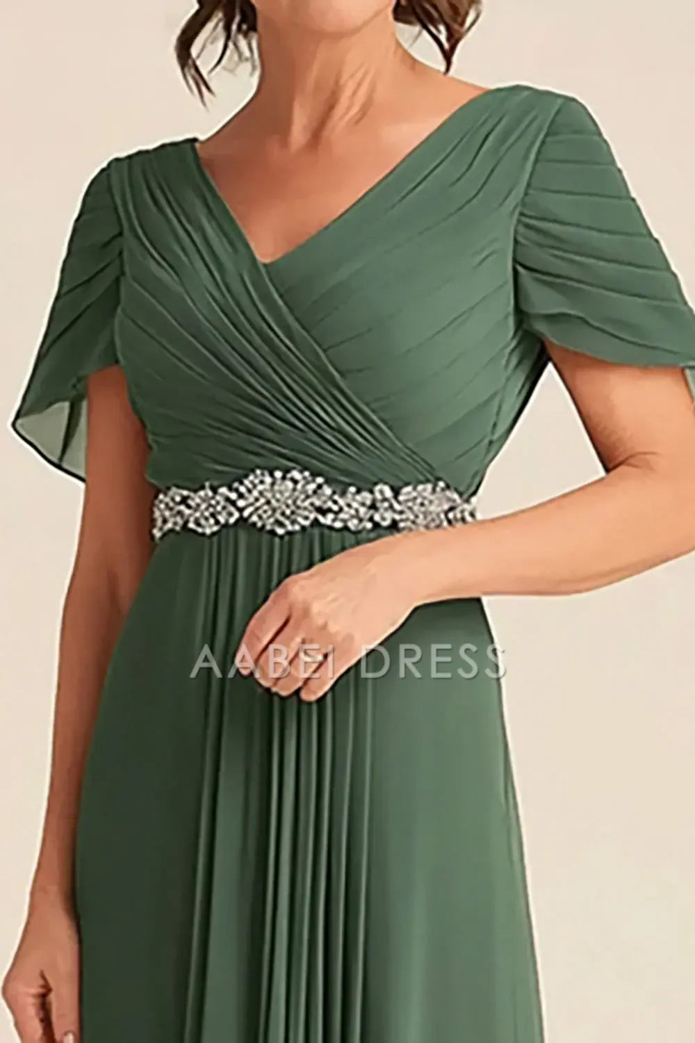 AABEI DRESS Mother Of The Bride Dress Elegant A Line V Neck Ruched Belt Beadwork Retro Formal Wear Dresse
