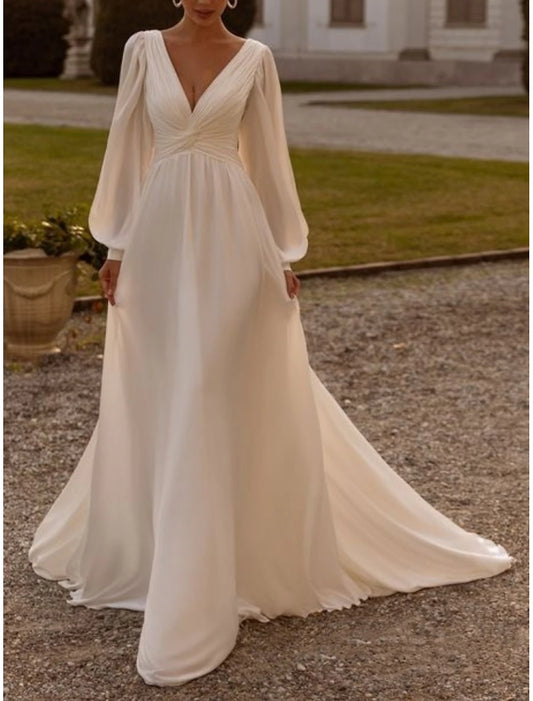 Wedding Dresses A-Line Camisole Sleeveless Tea Length Chiffon Bridal Gowns With Pleats Simple Dresses