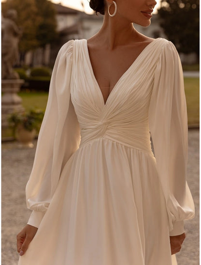 Wedding Dresses A-Line Camisole Sleeveless Tea Length Chiffon Bridal Gowns With Pleats Simple Dresses