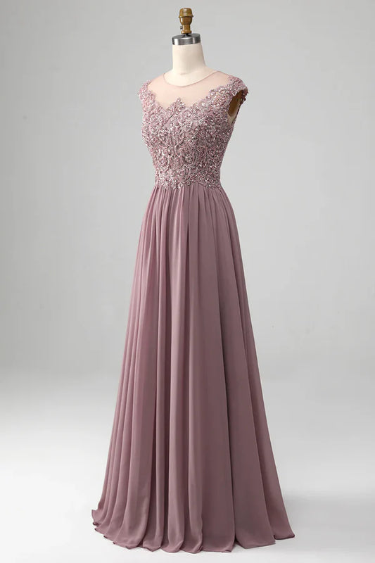 A-Line Lace arrangement Pleated long skirt Beaded Mother of the Bride Dresses