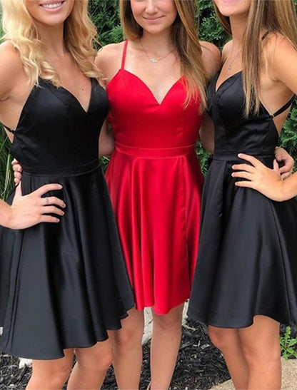 AABEI DRESS New Homecoming Dress A-Line Minimalist Dress Graduation Sleeveless V Neck Backless with Criss Cross Simple Short Prom Dresses