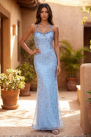 Lightblue Mermaid Sweetheart Halter Sleeveless Zipper Floor Prom Gown