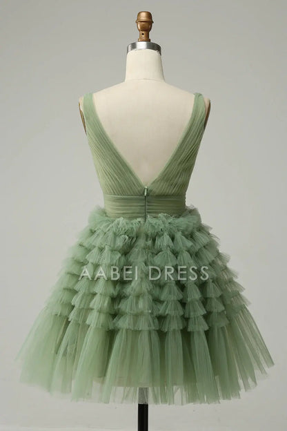 AABEI DRESS Hot Sale Prom Dress Tulle V-Neck Pleated Fashion Short Formal Dress