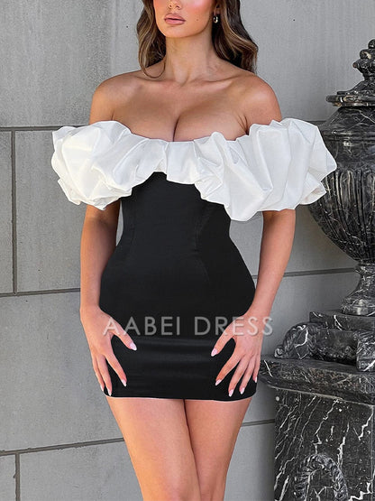 AABEI DRESS New Homecoming Dress sleeveless single shoulder dress slim fit bubble pleated elegant banquet party short hip mini skirt