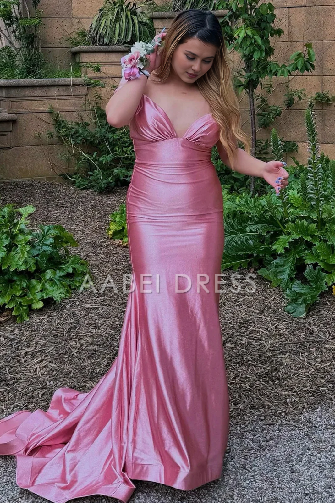 AABEI DRESS Prom Dress Stylish Mermaid V Neck Long With Sweep Train Elegant Formal Dress